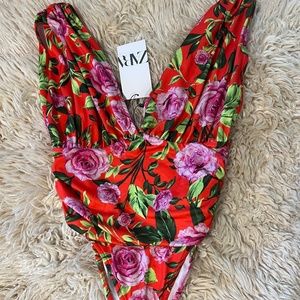 Zara Red Floral Bodysuit
